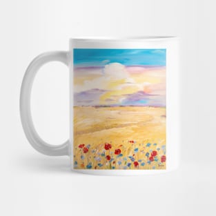 Poppies and Cornflowers Near a Wheat Field Mug